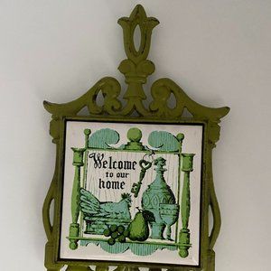 Vintage Cast Iron Trivet - "Welcome to our Home"